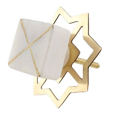 White Stone Square Gold Cross Dresser Knob